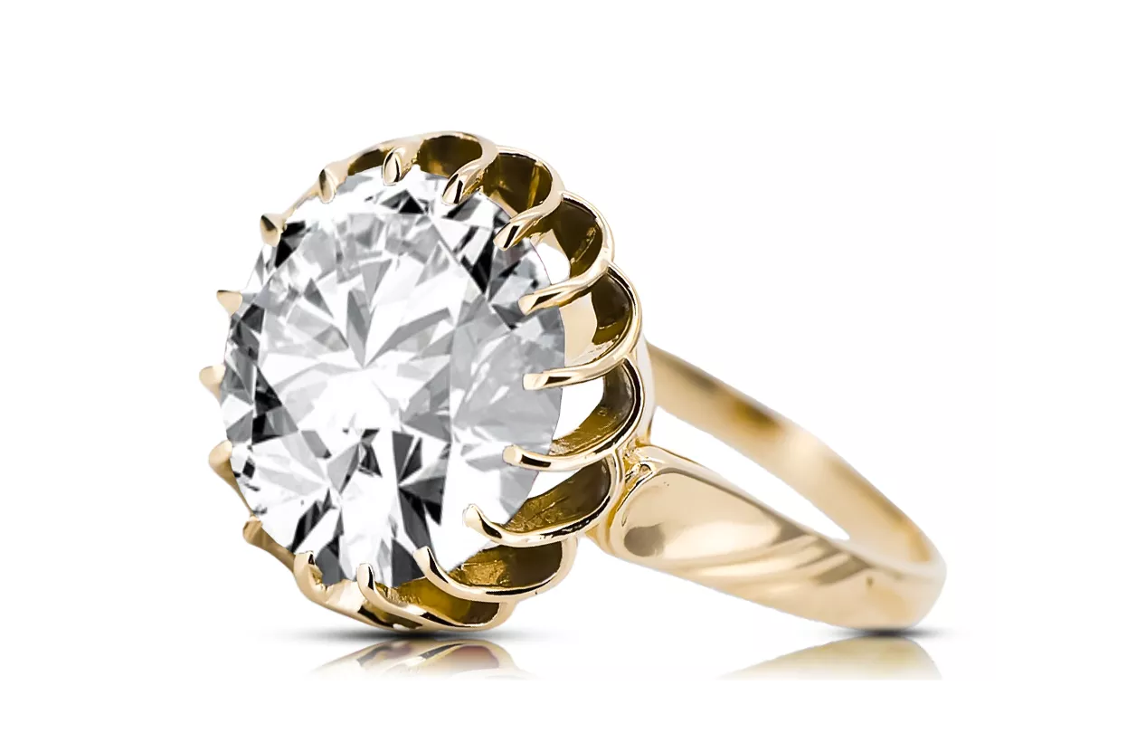 خاتم Zircon 8 كارت من الذهب الأصفر أسلوب فينتاج vrc035x-zi Art Deco أسلوب سوفيتي روسي اتحاد الجمهوريات السوفيتية